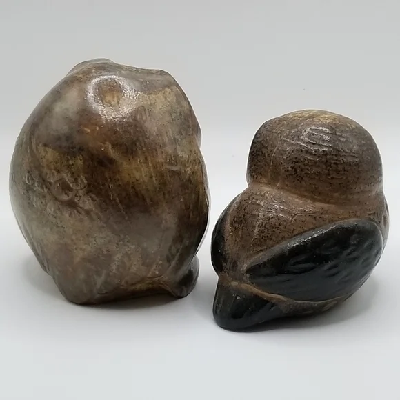 Vintage Owl Collection Otagiri Stoneware Bronze Pair Cryptomeria Wood Figurine - Picture 13 of 16